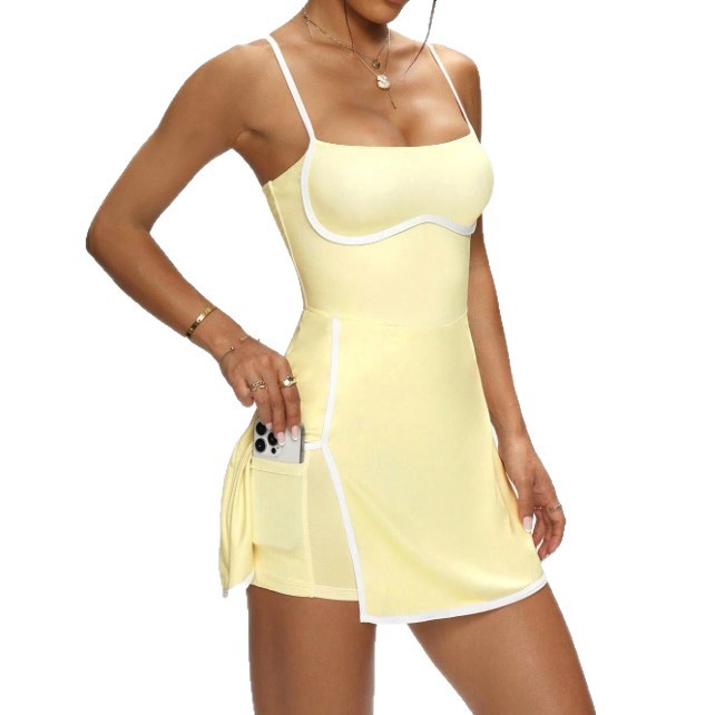 Yoga Fitness Dress - Women Summer Color Block Spaghetti Straps