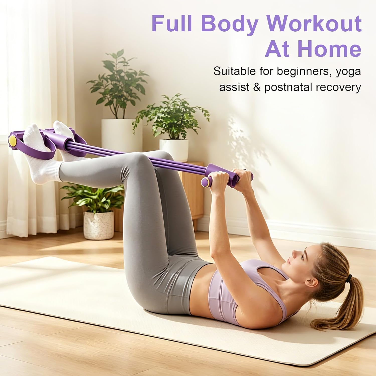 Yoga Fitness Stretching Strap - 4-Tube Resistance Band Multi Function Tension
