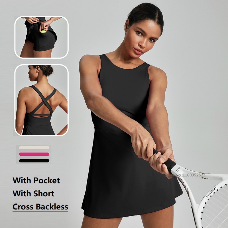 Women Cross Backless Tennis Dr - Yoga Fitness Dress ulasan dan harga