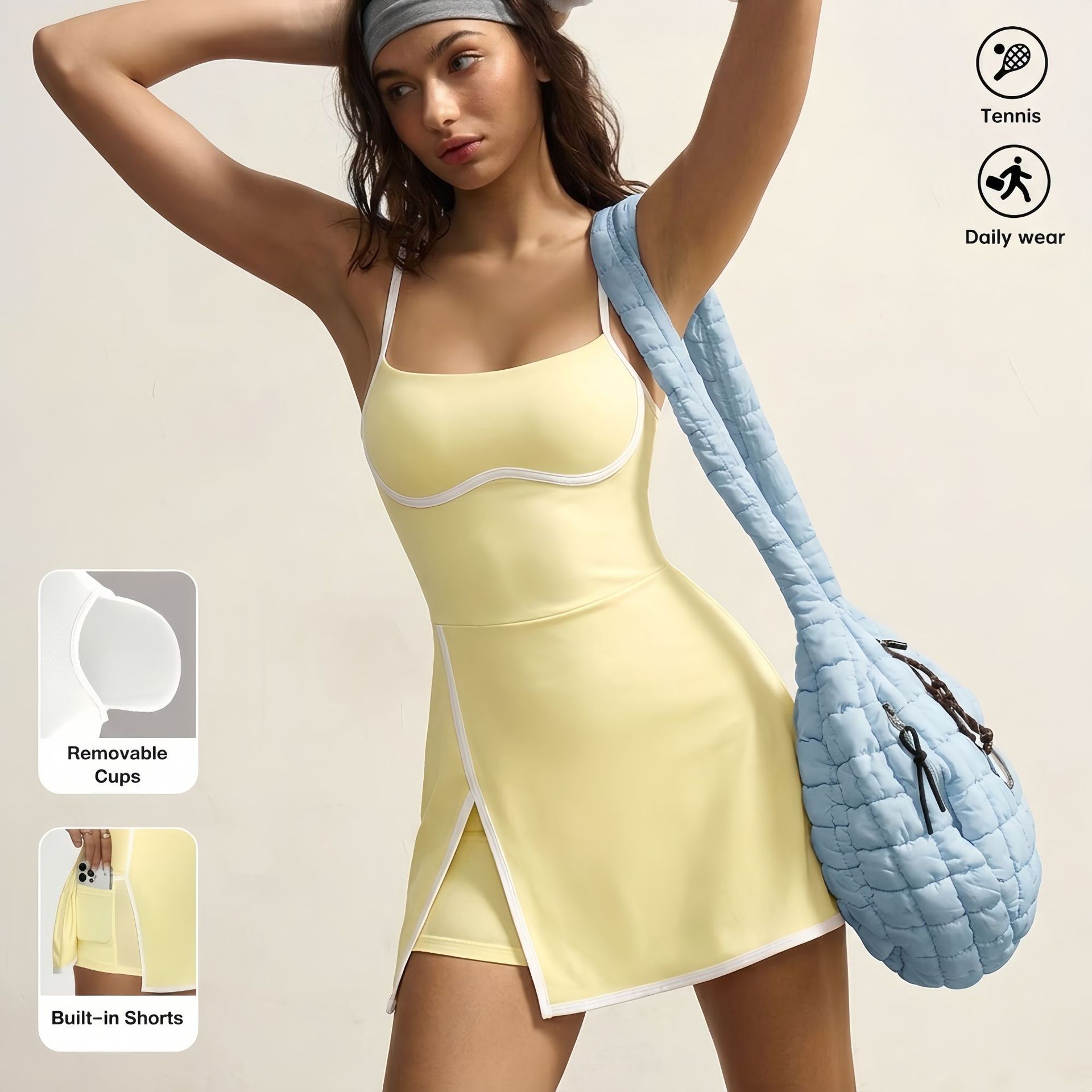 Women Summer Color Block Spagh - Yoga Fitness Dress ulasan dan harga